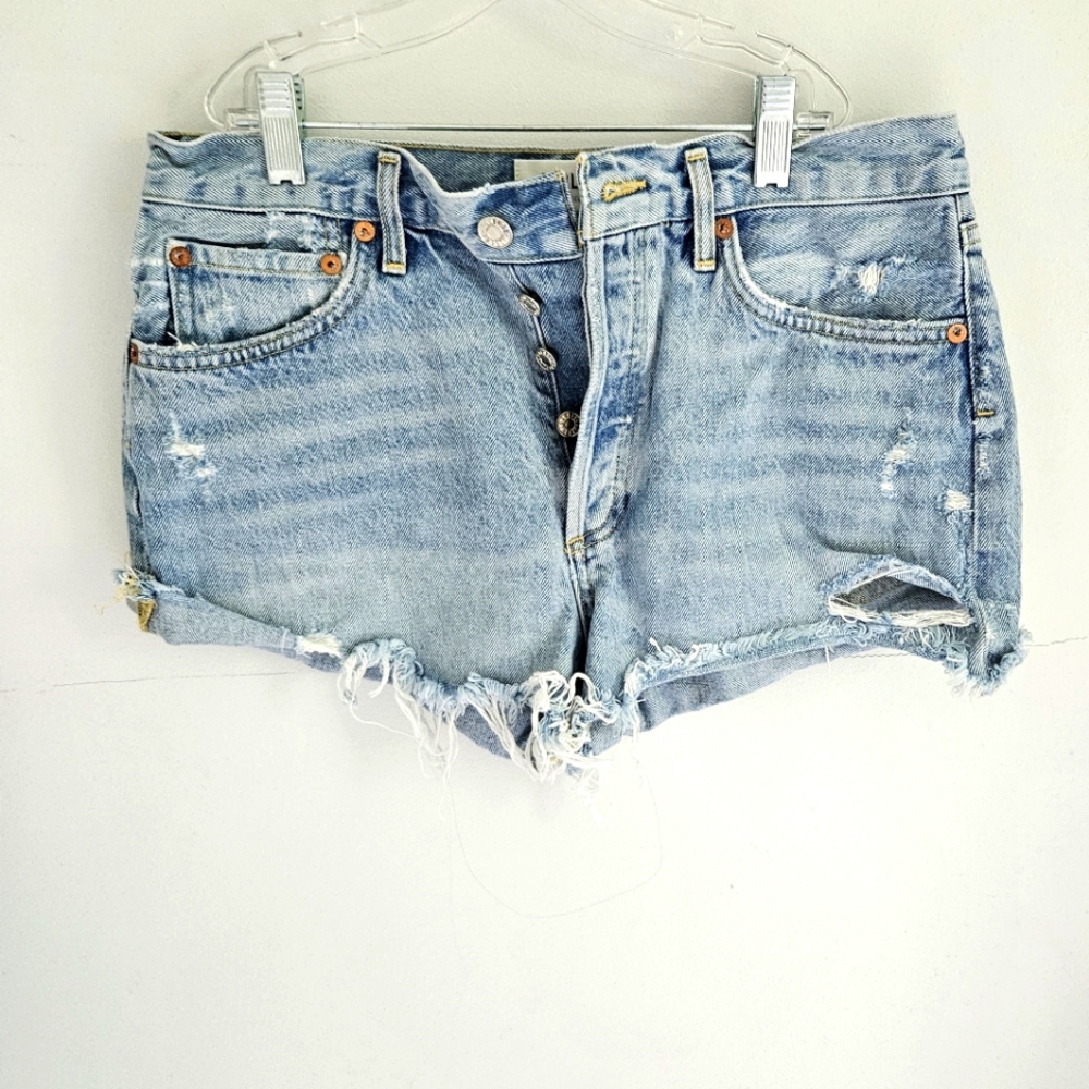 Agolde Light Blue Denim Jean Cut-off Shorts Distressed